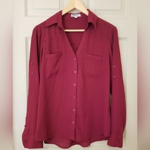 Red Portofino Button Down Blouse from Express